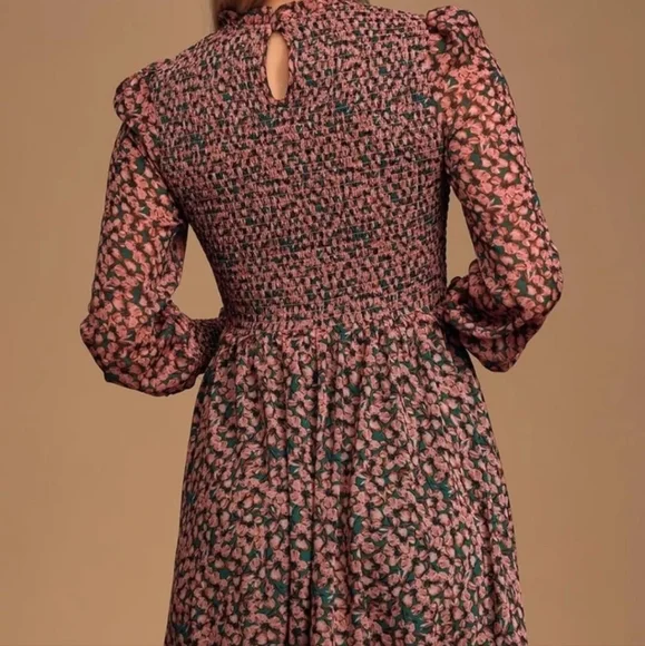 Lulus XL Floral Forever Green and Pink Smocked Skater Dress - Picture 3 of 6